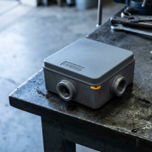 Weatherproof Junction Box — 4in Square, Cast Aluminum, 3-Hub
