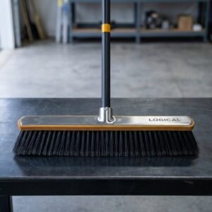 Push Broom — 24in, Stiff Poly Bristle, Steel Handle