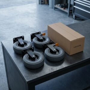 Swivel Caster — 8in Pneumatic, Brake, 4 pk