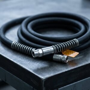 Rubber Air Hose — 3/8in x 50ft, 300 PSI, Bend Restrictors